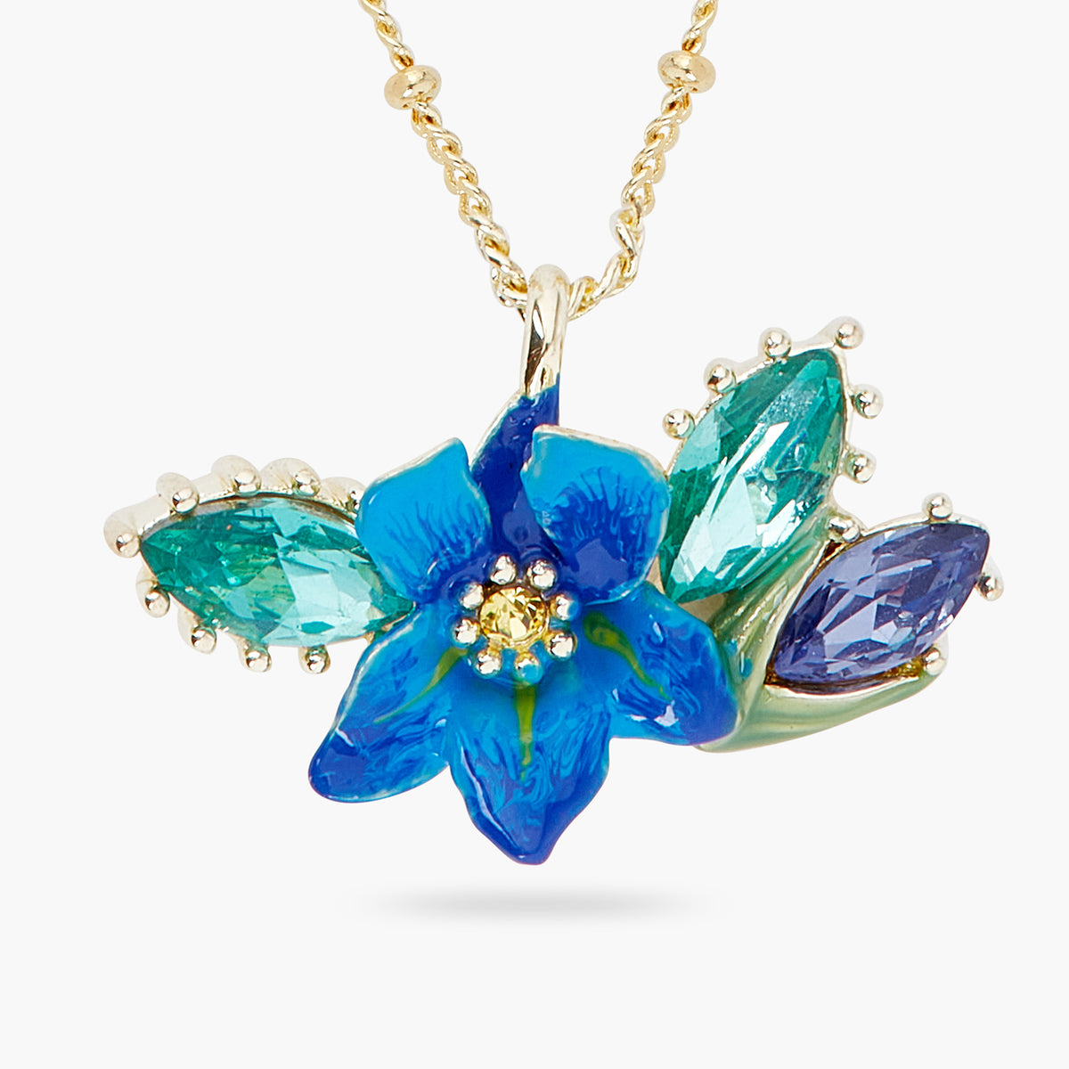 Siberian Iris and Faceted Glass Pendant Necklace