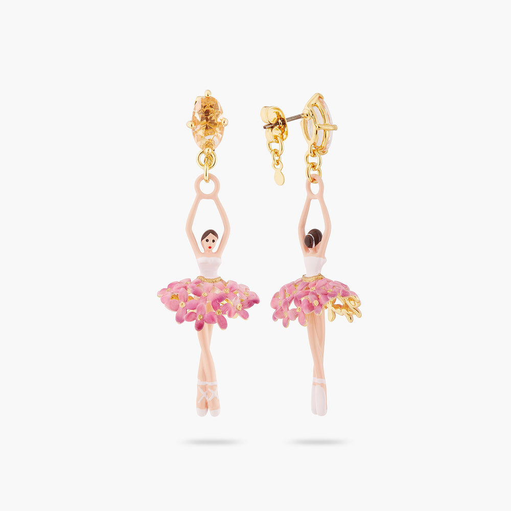 Ballerina, Stone and Enameled Flower Bouquet Post Earrings