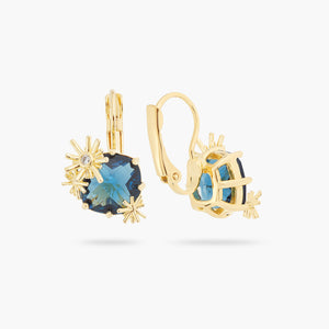 Gold Stars and Square Stone Sleeper Earrings