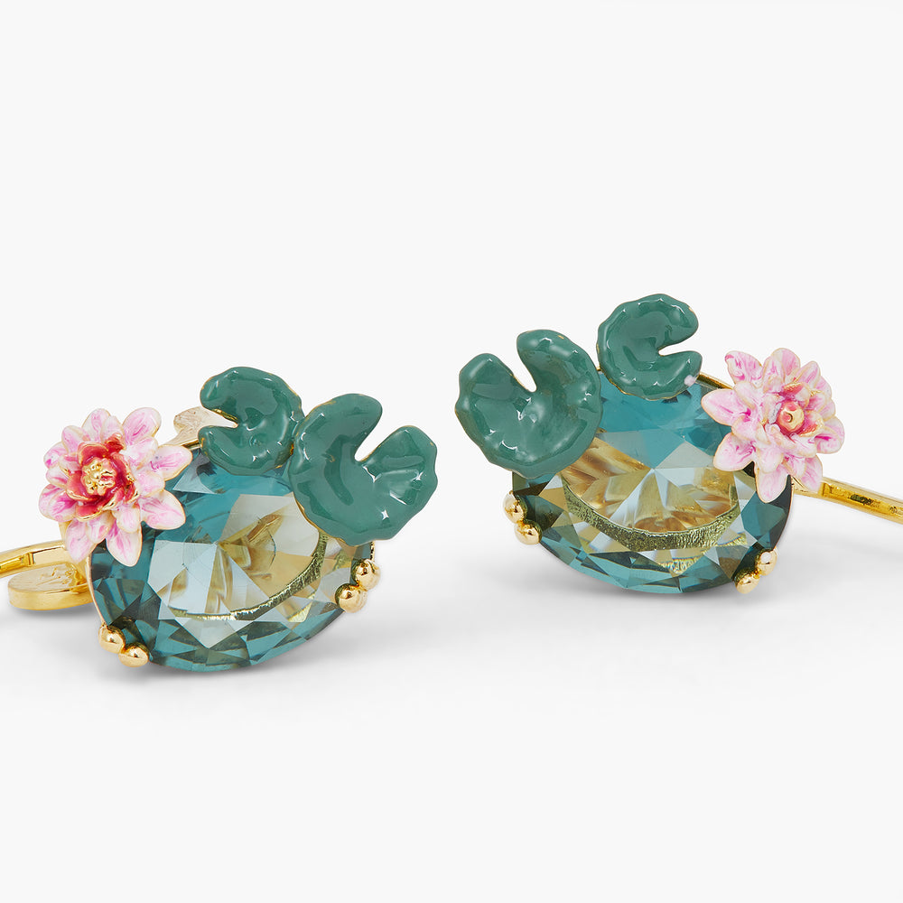 Lotus Flower and Blue Stone Sleeper Earrings