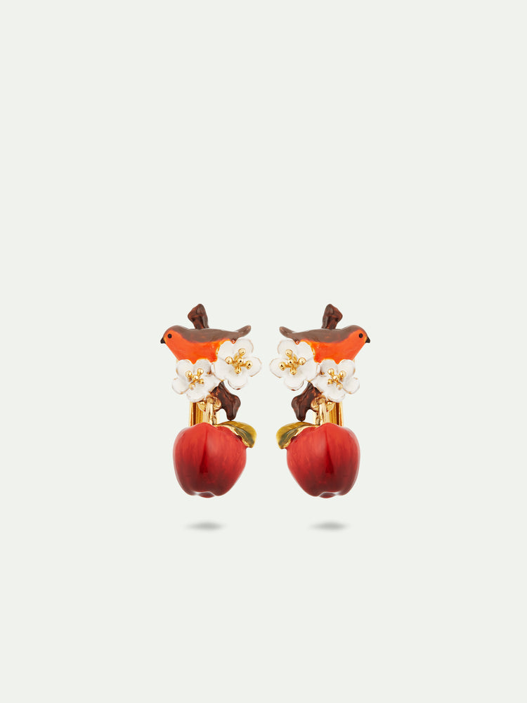 Robin and Apple Clip-On Earrings