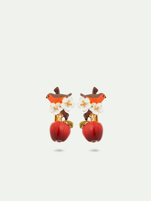 Robin and Apple Clip-On Earrings