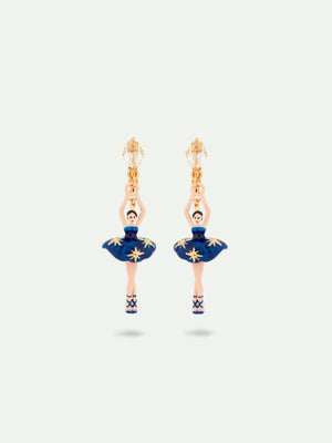 Midnight Blue Ballerina Tutu and Gold Stars Clip-On Earrings