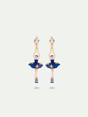 Midnight Blue Ballerina Tutu and Gold Stars Post Earrings