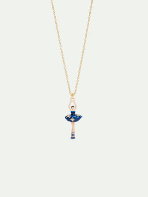 Midnight Blue Tutu and Gold Stars Ballerina Pendant Necklace