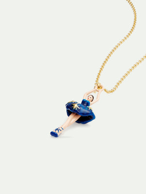 Midnight Blue Tutu and Gold Stars Ballerina Pendant Necklace