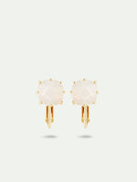 Opalescent White Diamantine Square Stone Clip-On Earrings