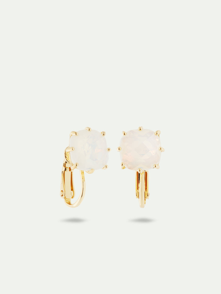 Opalescent White Diamantine Square Stone Clip-On Earrings