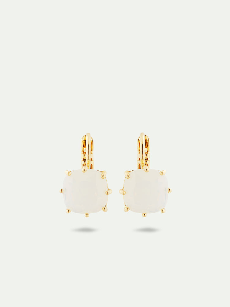 Opalescent White Diamantine Square Stone Sleeper Earrings