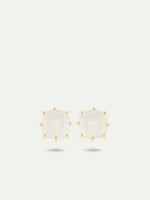 Opalescent White Diamantine Square Stone Post Earrings