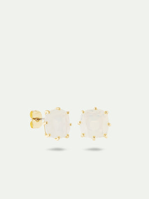 Opalescent White Diamantine Square Stone Post Earrings