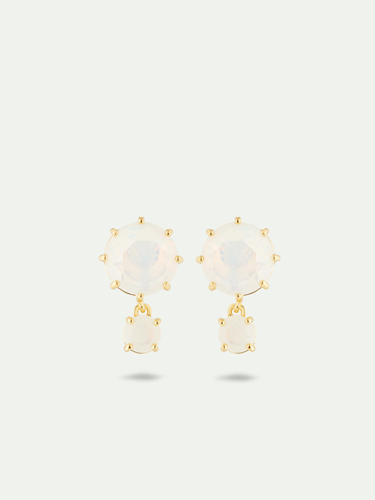 Opalescent White Diamantine Two-Stone Post Earrings