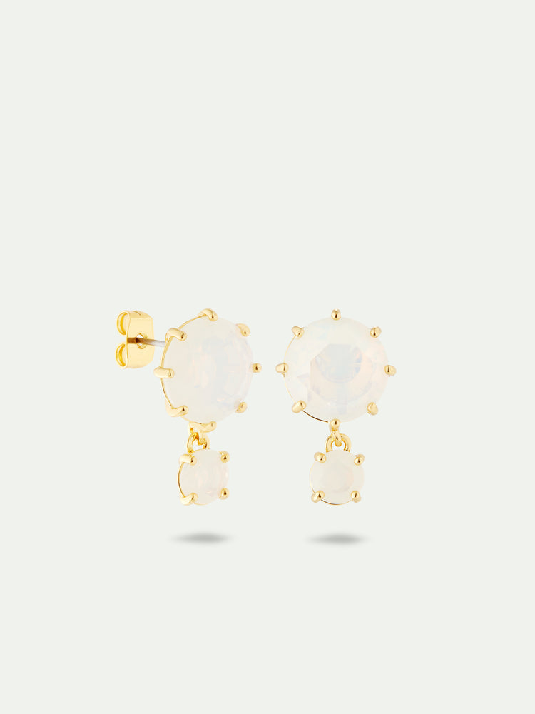 Opalescent White Diamantine Two-Stone Post Earrings