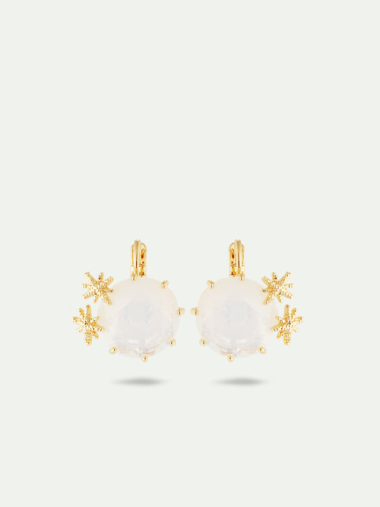 Opalescent White Diamantine Round Stone and Fine Stars Sleeper Earrings