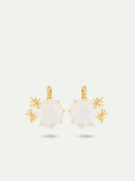 Opalescent White Diamantine Round Stone and Fine Stars Sleeper Earrings