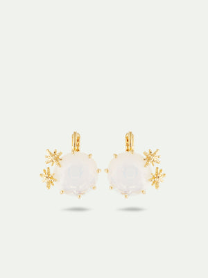 Opalescent White Diamantine Round Stone and Fine Stars Sleeper Earrings