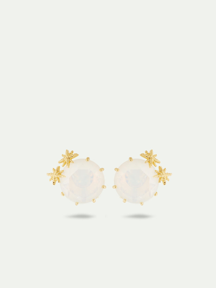 Opalescent White Diamantine Round Stone and Fine Stars Post Earrings