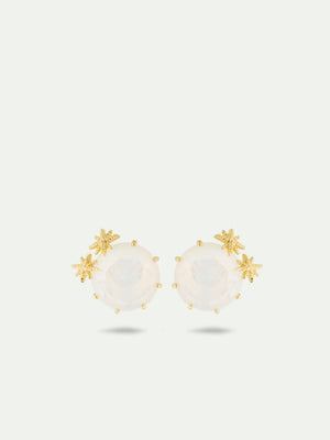 Opalescent White Diamantine Round Stone and Fine Stars Post Earrings