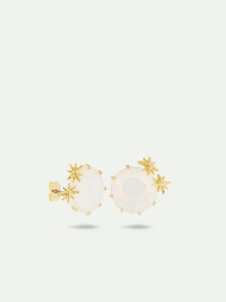 Opalescent White Diamantine Round Stone and Fine Stars Post Earrings