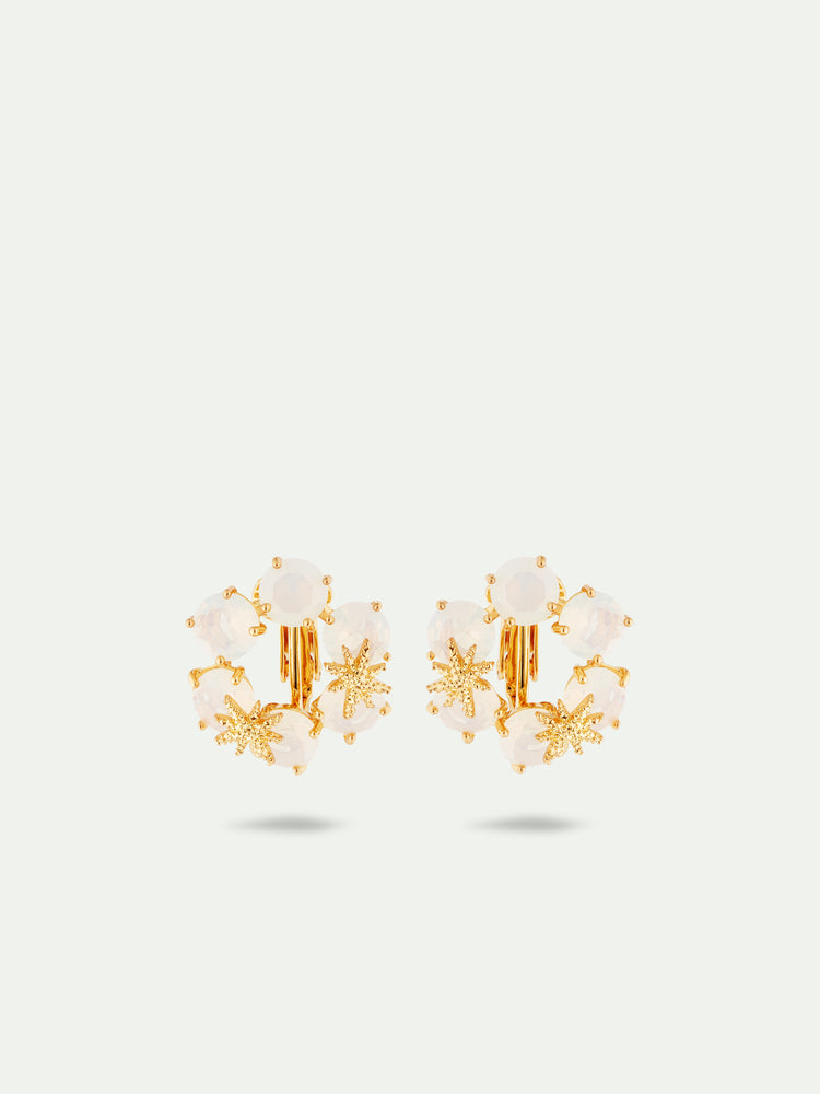 Opalescent White Diamantine Six Stones with Fine Stars Clip-On Earrings