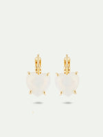 Opalescent White Diamantine Heart-Shaped Stone Sleeper Earrings