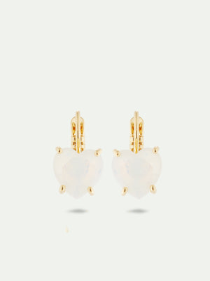 Opalescent White Diamantine Heart-Shaped Stone Sleeper Earrings