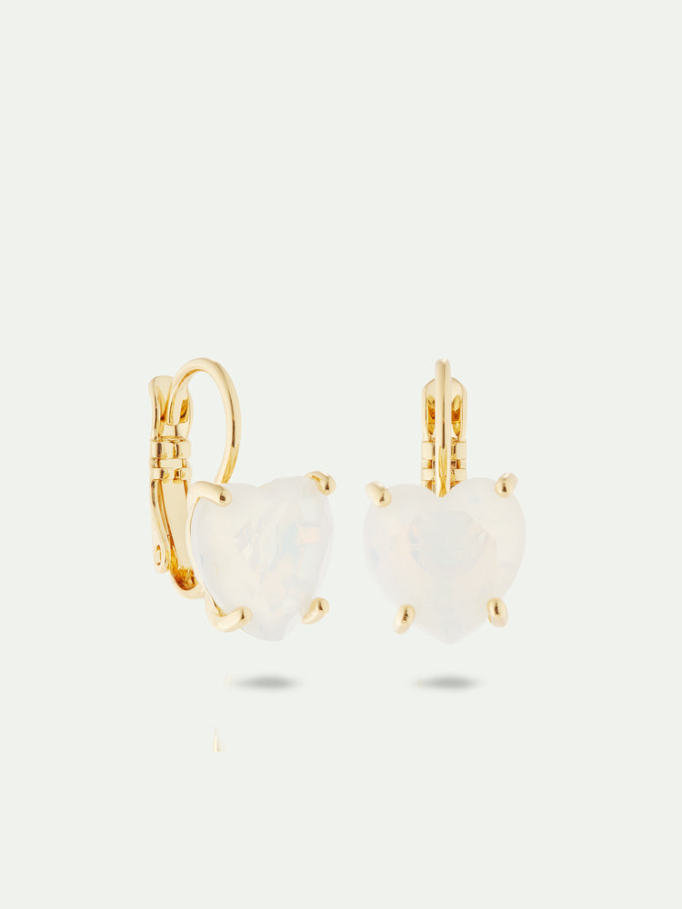 Opalescent White Diamantine Heart-Shaped Stone Sleeper Earrings