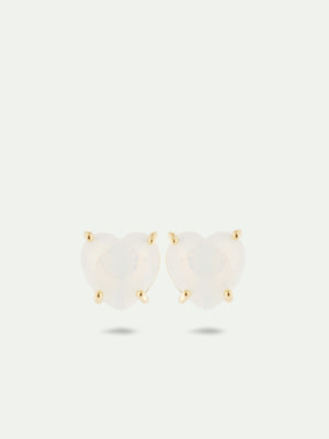 Opalescent White Diamantine Heart-Shaped Stone Post Earrings