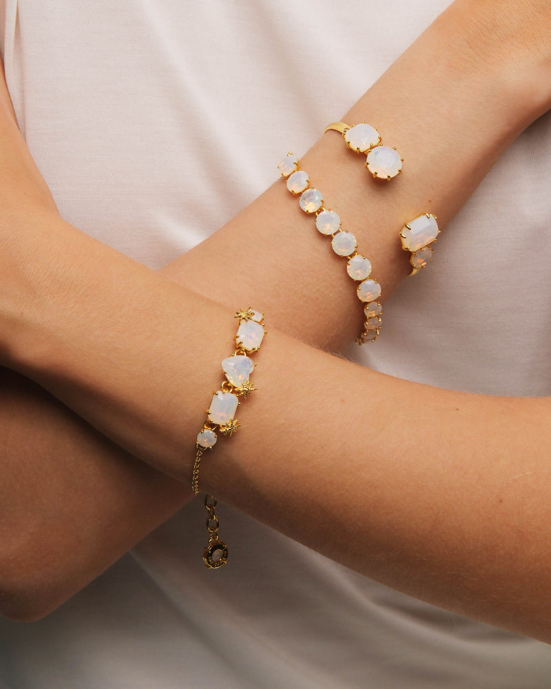 Opalescent White Diamantine Four-Stone Cuff Bracelet