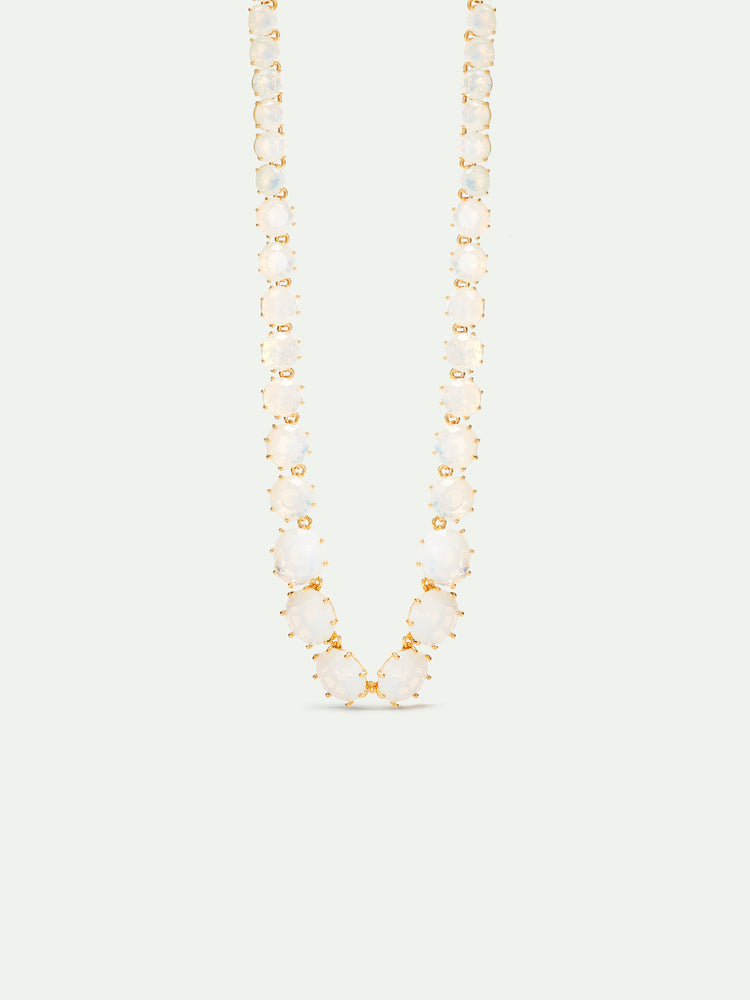 Opalescent White Diamantine Round Stone Long Necklace