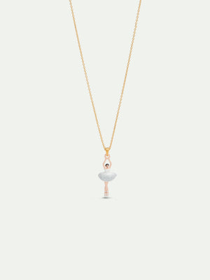 Ballerina Wearing a White Tutu with Silver Glitter Pendant Necklace