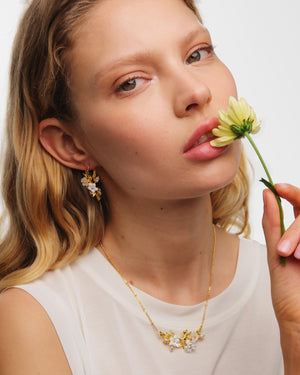 White Jasmine, Faceted Crystal and Glass Pearl Bead Statement Necklace