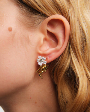 White Jasmine and Fairy Post Earrings