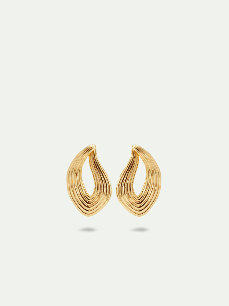 Gold Post Earrings with Striated Texture