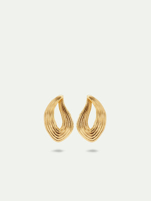 Gold Post Earrings with Striated Texture