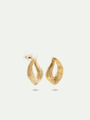 Gold Post Earrings with Striated Texture