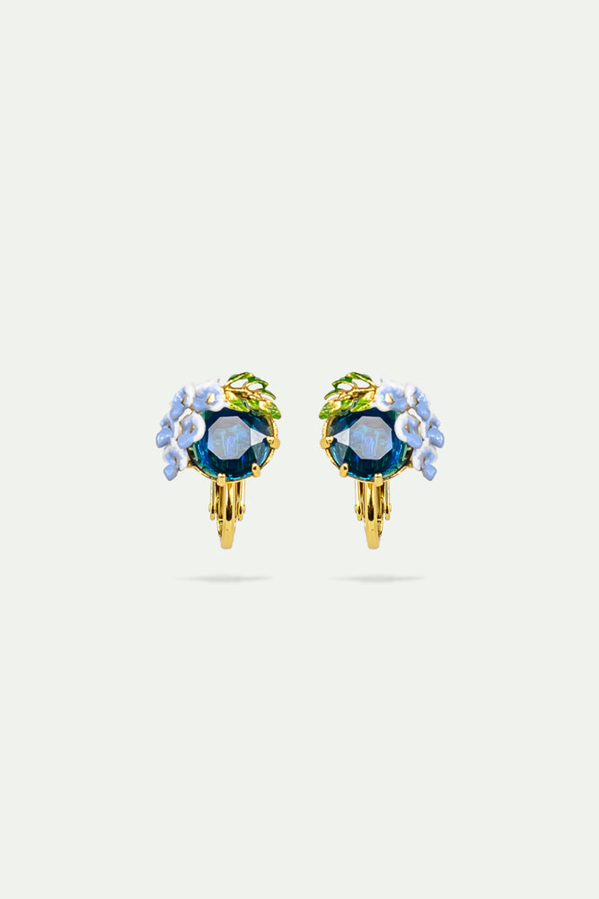 Wisteria and Blue Faceted Glass Clip-On Earrings