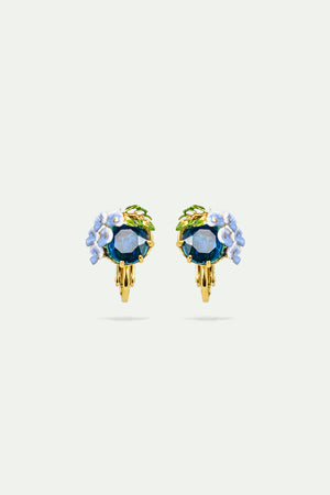 Wisteria and Blue Faceted Glass Clip-On Earrings