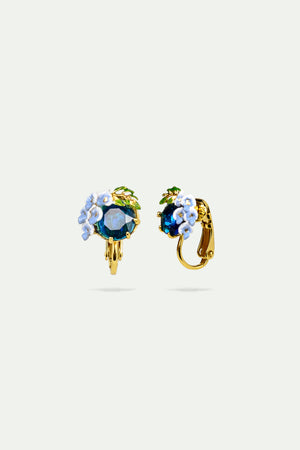 Wisteria and Blue Faceted Glass Clip-On Earrings