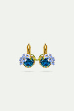 Blue Faceted Glass and Wisteria Sleeper Earrings