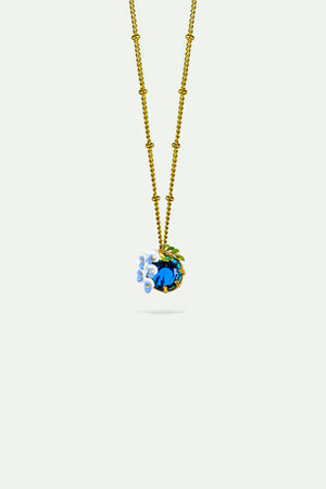 Blue Faceted Glass and Wisteria Pendant Necklace