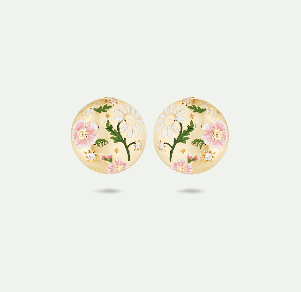 Daisy and Pansy Flower Clip-On Earrings