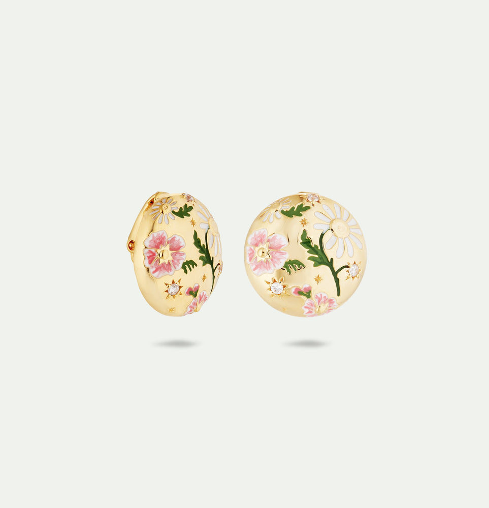 Daisy and Pansy Flower Clip-On Earrings