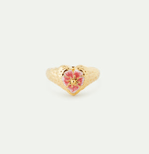 Heart and Pansy Flower Cocktail Ring