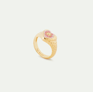 Heart and Pansy Flower Cocktail Ring