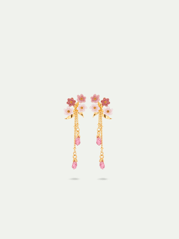 Pink Jasmine Flower Dangle Post Earrings