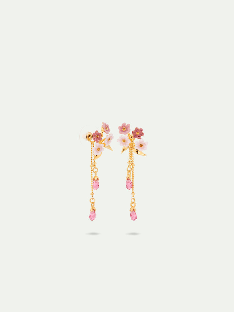 Pink Jasmine Flower Dangle Post Earrings