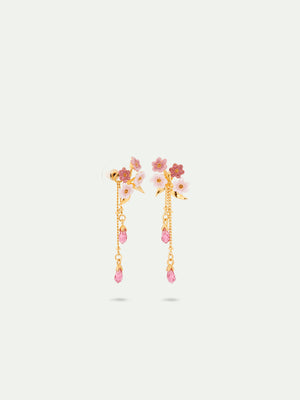 Pink Jasmine Flower Dangle Post Earrings