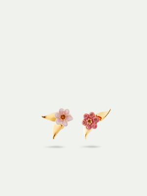 Asymmetrical Pink Jasmine Flower Post Earrings