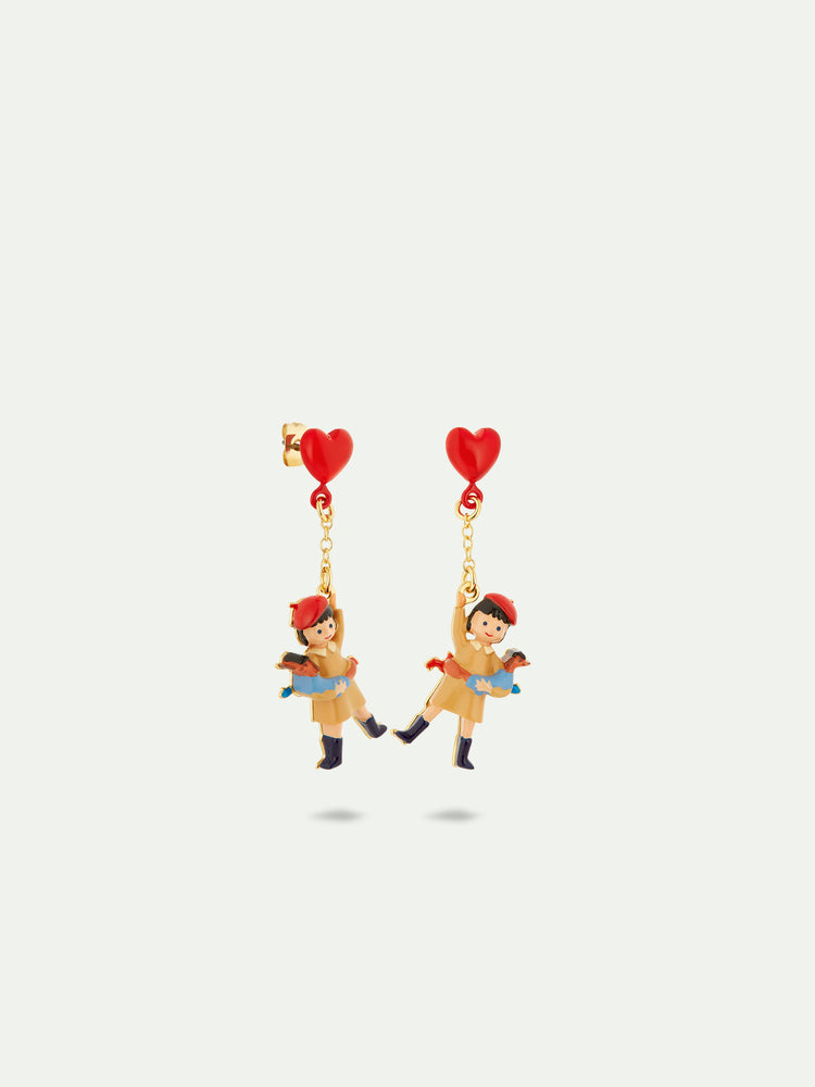 N2 Little Girl, Dachshund and Heart Balloon Post Earrings